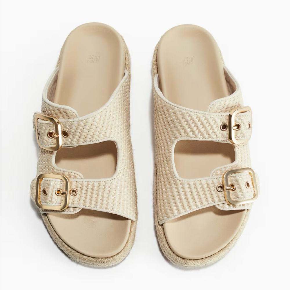 Women’s H&M Cream Espadrille-Style Sandals with Gold Buckle Detail. Sz 10. NWT